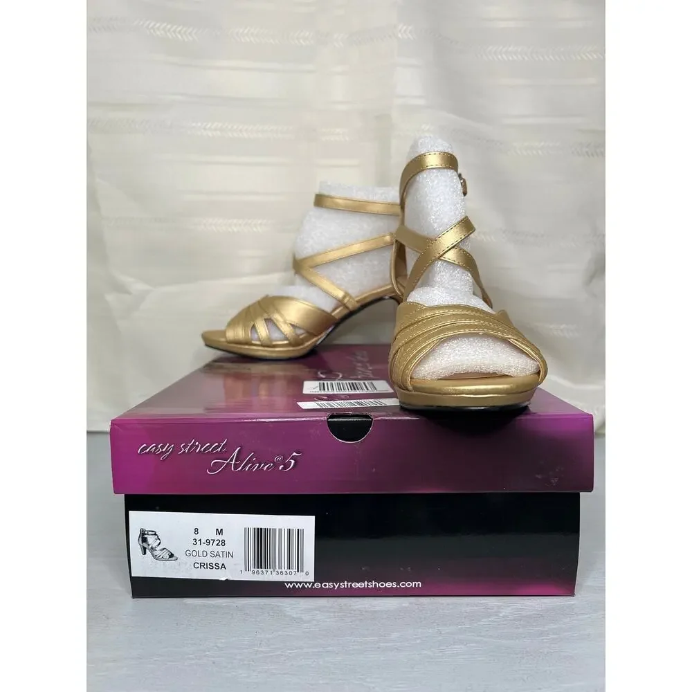 Easy Street Crissa Platform Dress Sandals Gold Satin Womens Size 8M